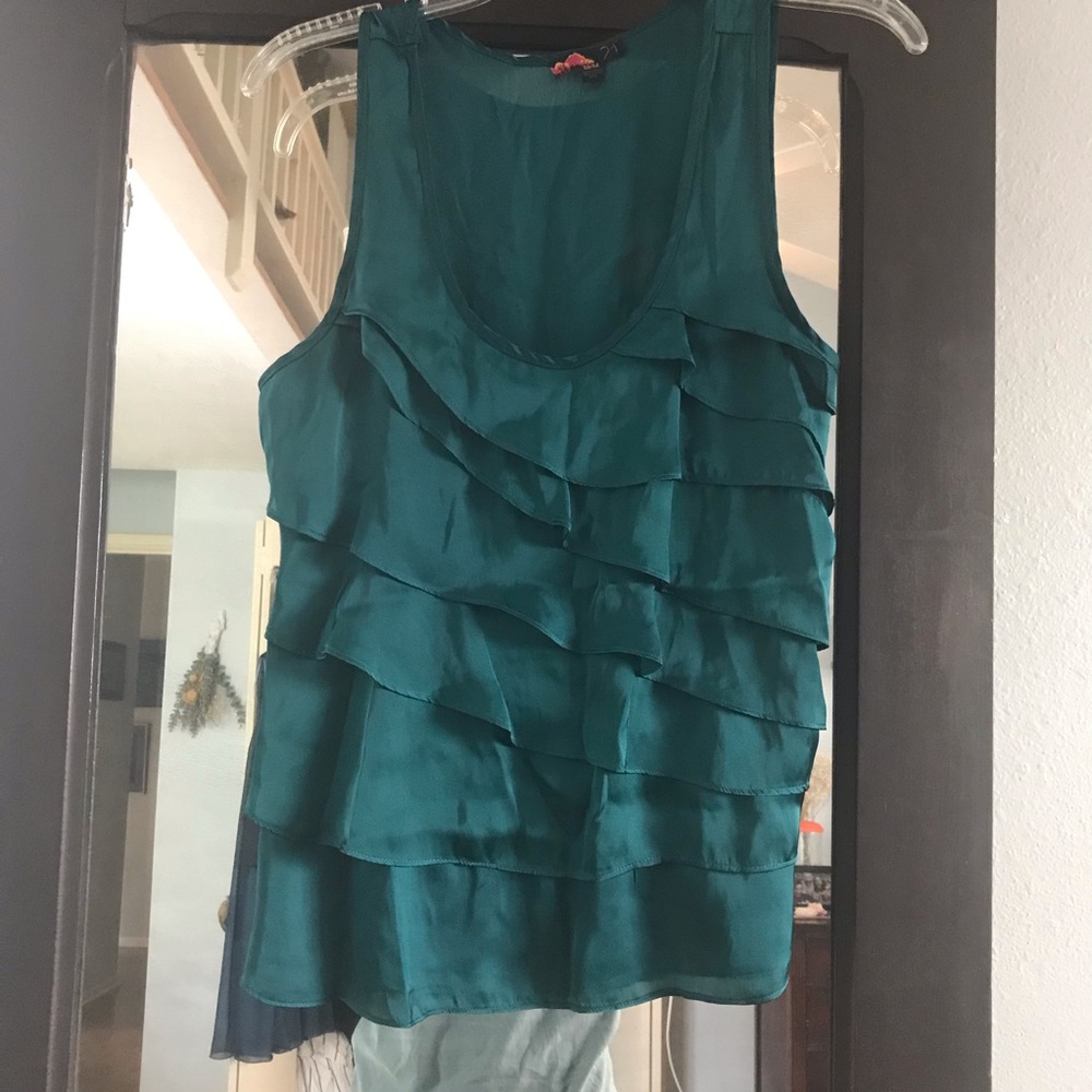 Forest Green Ruffled Tank Top; Small